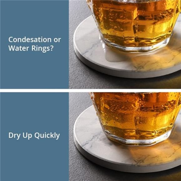 Set of 6 Coasters for Drinks White Marble-Style Absorbent Coasters with Holder - Picture 6 of 6